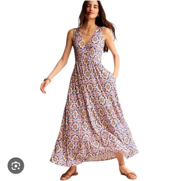 chinese dress ladies Serena Cotton Tie Maxi Dress-Bright Blue, Botanic Blush